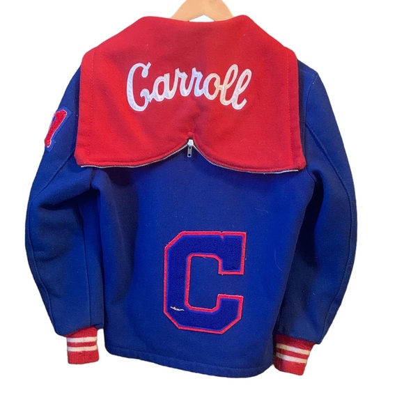 Vintage 1981 Letterman Jacket w/Zip Up Hood Blue & Red Sz S-M Unisex - Picture 7 of 7